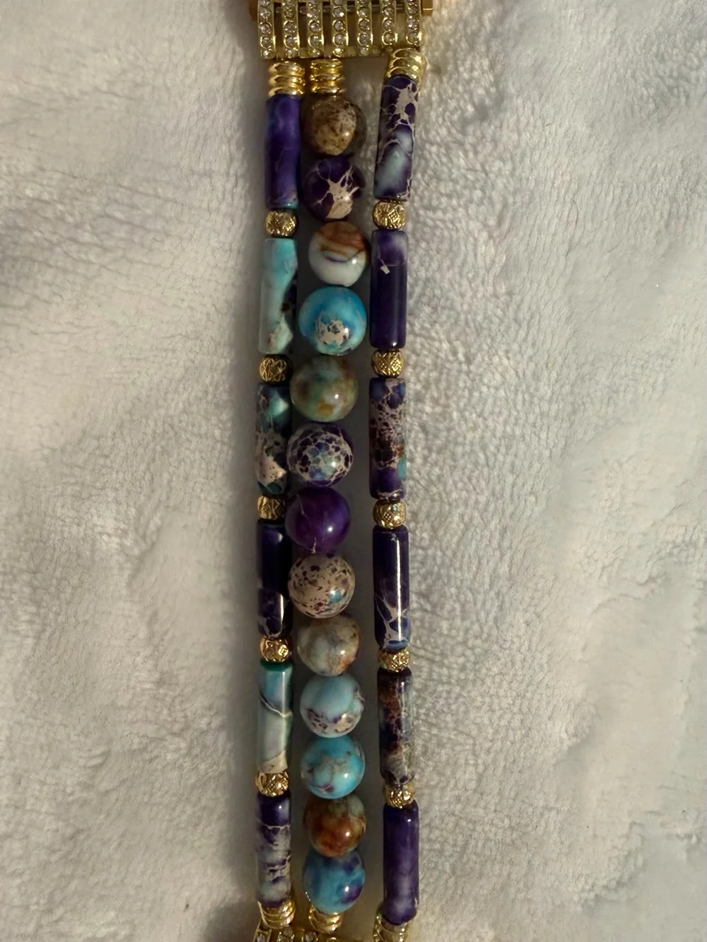 Cape Diablo Purple and Turquoise Triple-Strand Beaded Bracelet with Gold Accents